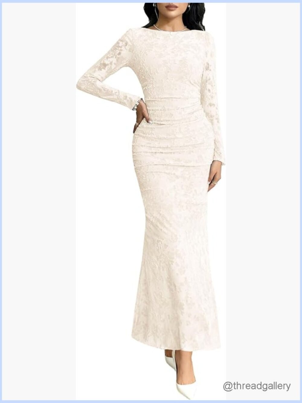 Long Sleeve Bodycon Maxi Dress - Ruched Floral Fall Cocktail Party Dress